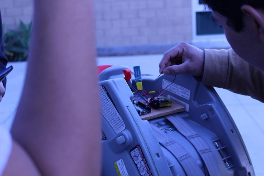 Senior engineering students work on their year-long project for the 4th year of the engineering pathway. Senior, Kyle Ayson, elaborated the project’s goal was to solve the problem of children being left inside vehicles.