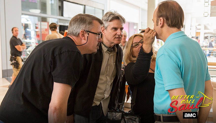 Co-creators Vince Gilligan (left) and Peter Gould (center) work with Bob Odenkirk. Vince Gilligan created the hit show “Breaking Bad” and developed the prequel with Gould.