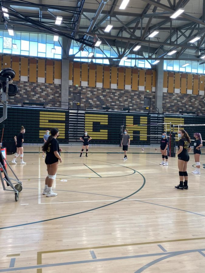 The girls volleyball team returns to campus for an open-gym in safe cohorts. This past week, many sports including volleyball, baseball, track and field and cross country have returned to campus for conditioning and practices. 