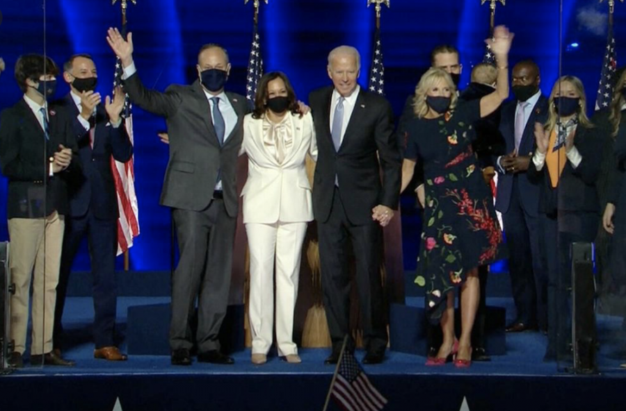 After Kamala Harris and Joe Biden’s speeches are over both their families come out to watch the fireworks. Continus applause from the supporters to express the gratitude. The two will be elected into office on Jan. 20, 2020.
