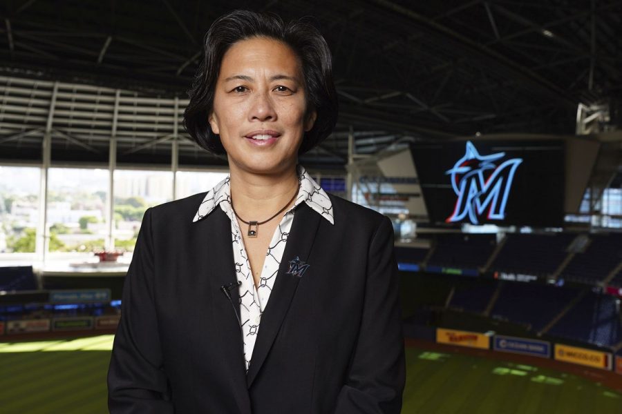  Kim Ng stands in Marlins Park, her new home as she takes the reigns of the Miami Marlins. She looks to bring the Marlins back to the postseason and bring a championship to Miami in her tenure.