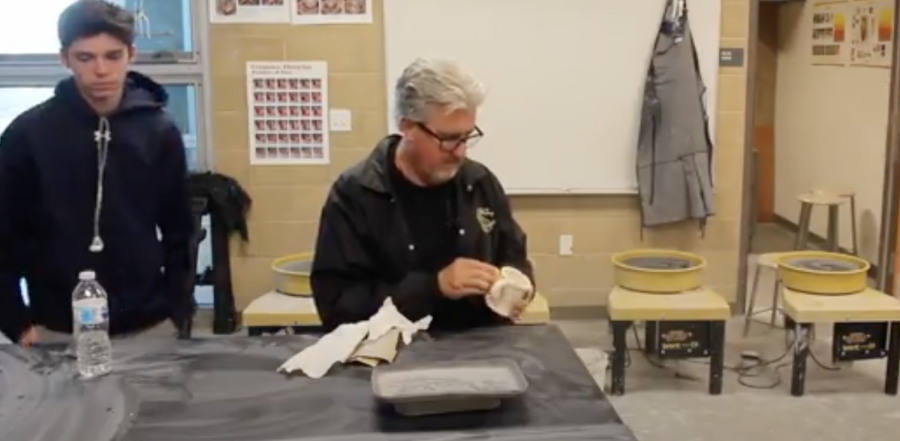 Ron Cordell indulges in a sculling class. Cordell had an extra block of time in his schedule and decided to fill it by taking a high school class. This not only allowed him to learn something new but to engage with the student body on a different level.