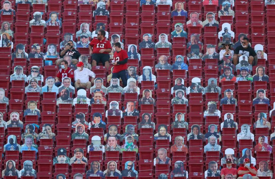 With the competition getting fierce  between the Tampa Bay Buccaneers and Kansas City Chiefs, cardboard cutouts fill up Raymond James Stadium, instead of the usual diehard fans. The football players were cheered on from home but still had what appeared to be live spectators in the form of cardboard cutouts.