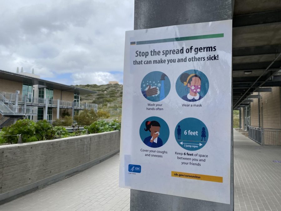 Signs with CDC guidelines are posted around campus. Students must wear a mask, social distance, and follow additional instructions found in the Reopening Guide.