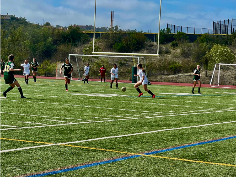 JV girls soccer battles Vista High School in a game last Wednesday. The game ended with a tie of 0-0, leaving the JV girls undefeated. 