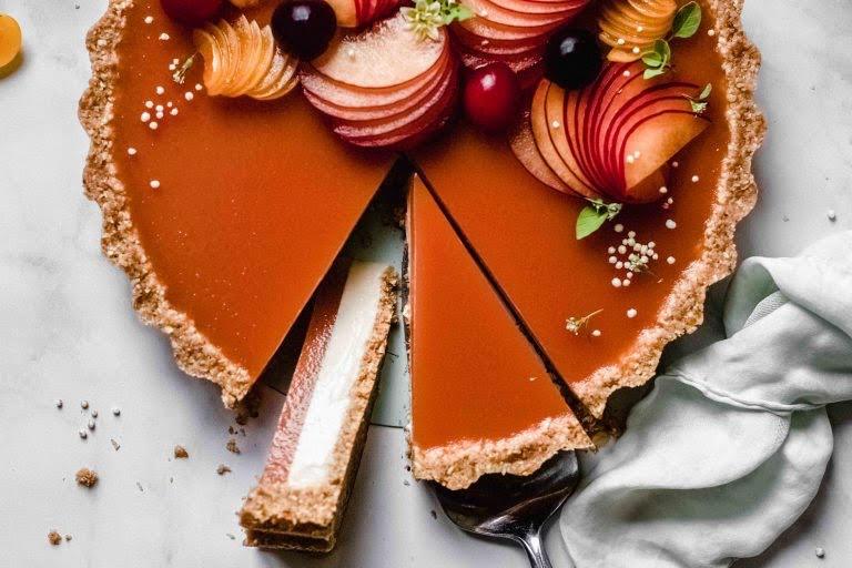 A beautiful vanilla-and-plum tart, topped with fruit and powdered sugar. This recipe is more complicated than the other four, but it’s worth it when you have a tart you can share with friends and family!