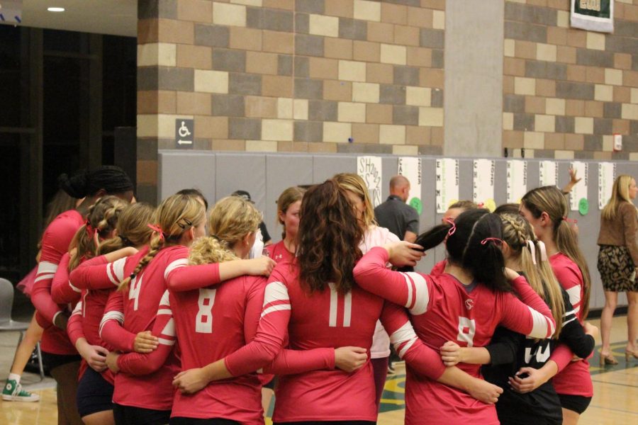 Girls varsity volleyball team has their final rally in the Bobcat Arena. The team had their first CIF Playoff game on Tuesday, Oct. 25.