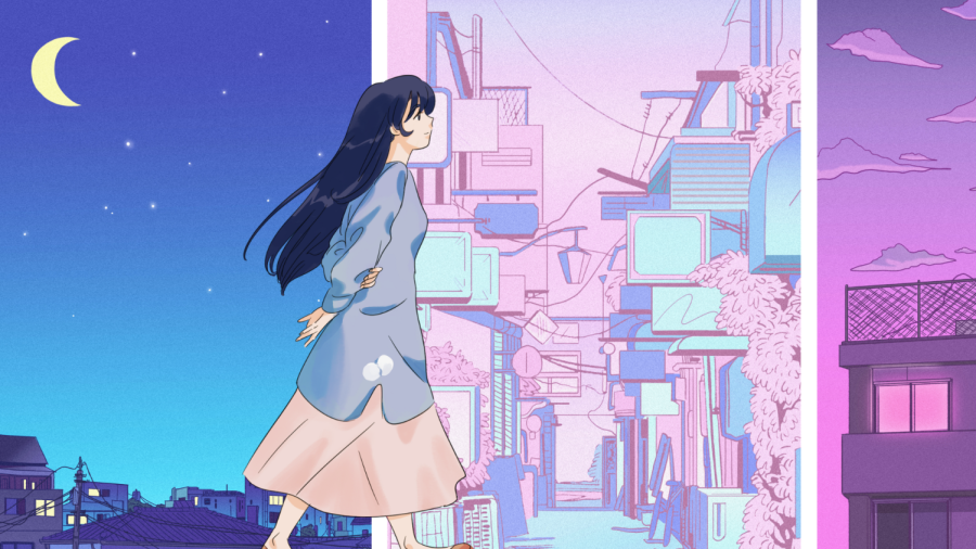 An anime character walks across a variety of scenes. These upcoming series build upon anime's reputation for beautiful imagery and soothing graphics. 