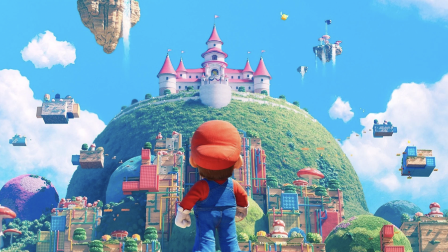 Mario looks up towards Princess Peach’s Castle in the Mushroom Kingdom. The Super Mario Bros. Movie was constantly teased with the release date of April 7, 2023.