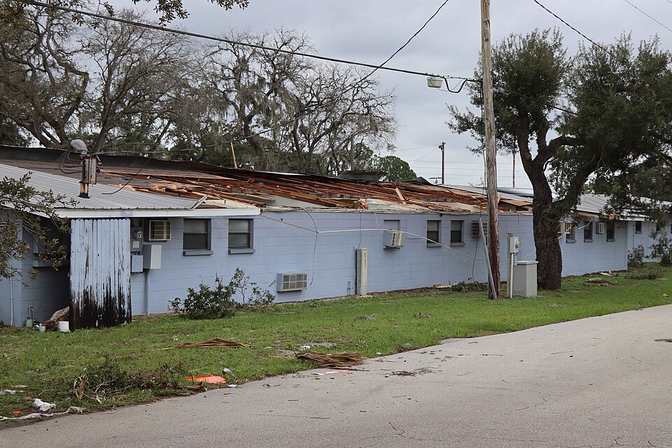 Hurricane Milton caused a tremendous amount of destruction across Tampa, Florida and neighboring towns like Avon Park. The hurricane ripped roofs off homes and Tropicana Field.  A roof is ripped off in Avon Park by  Brandon Moore/Raskuly  is licensed under  CC BY 4.0 DEED. 