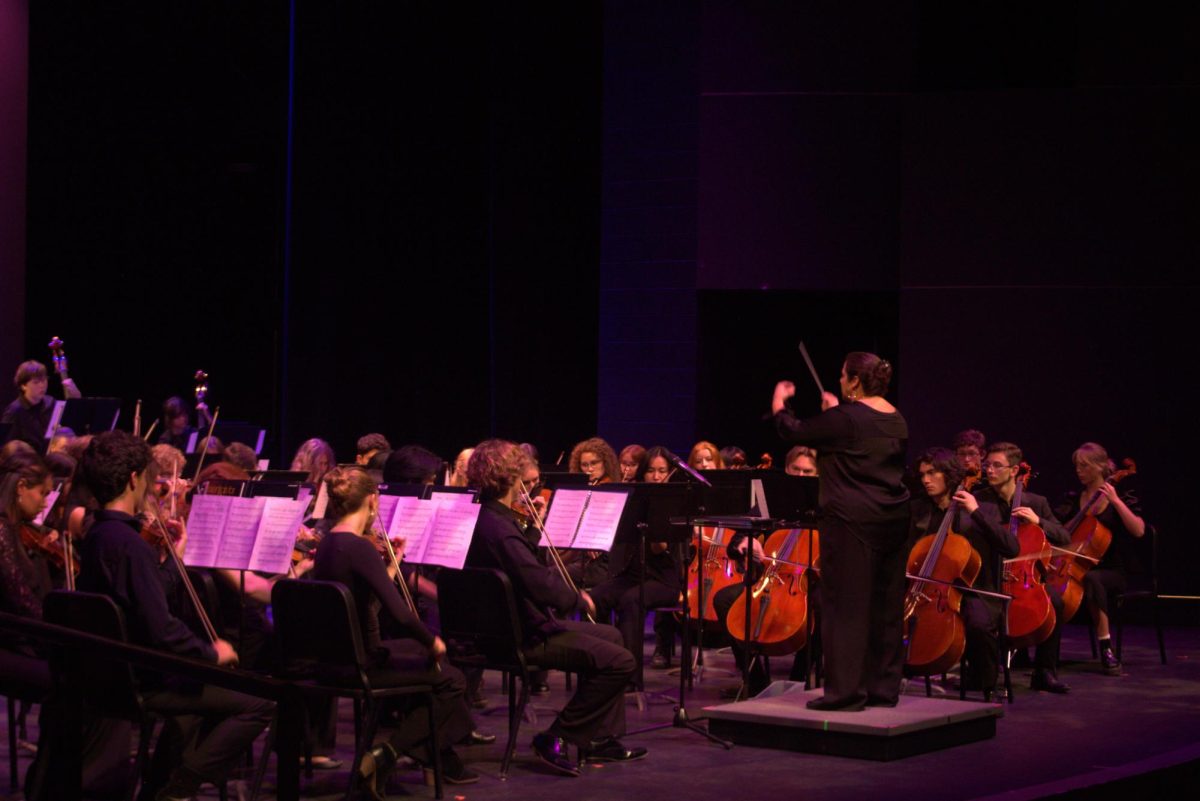 The director leads the “Spooky Scary Strings” concert in the PAC on the evening of Oct. 16. The students made little to no mistakes.