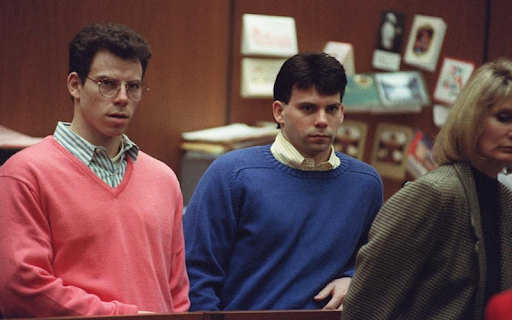 Erik and Lyle Menendez at the original sentencing trial in 1989, reacting to their future as inmates for  life in prison. The retrial on Nov. 24 will be the first time the brothers step back into a courtroom in nearly 35 years. 