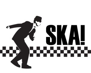 Ska is often symbolized with a black and white checkerboard pattern, which was popularized as a symbol by British band The Specials. The colors were chosen to represent racial unity, as at the time Britain was experiencing significant racial violence during the second wave of ska. 
