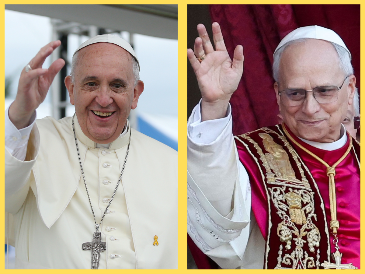 Pope Francis (left) and Pope Leo XIV (right) addressed crowds. Leo was elected pope by a conclave on May 8, 2025