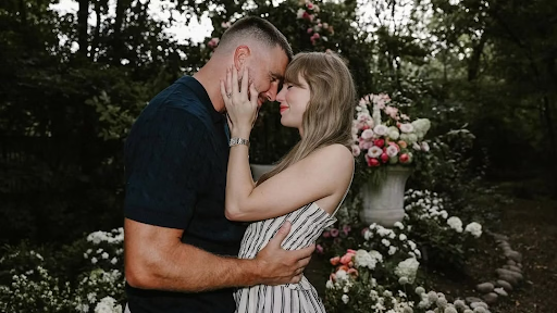 Taylor Swift, singer-songwriter, and Travis Kelce, NFL player for the Kansas City Chiefs, pose for an engagement photo in 2025. The couple announced their engagement on Aug. 27.