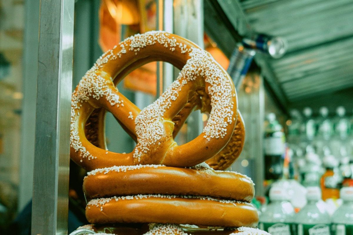 Pretzels on a stack in a restaurant. The Grainbakers class would make pretzels like this in many cities across America. 