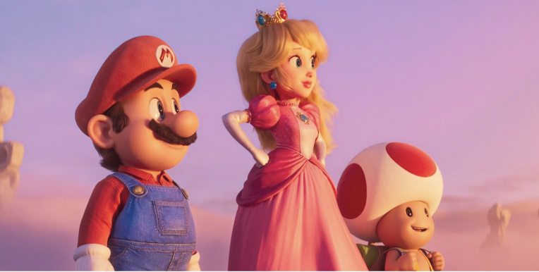 Mario, Peach and Toad look out towards the horizon in “The Super Mario Bros. Movie.” This is from the predecessor to “The Super Mario Galaxy Movie.”