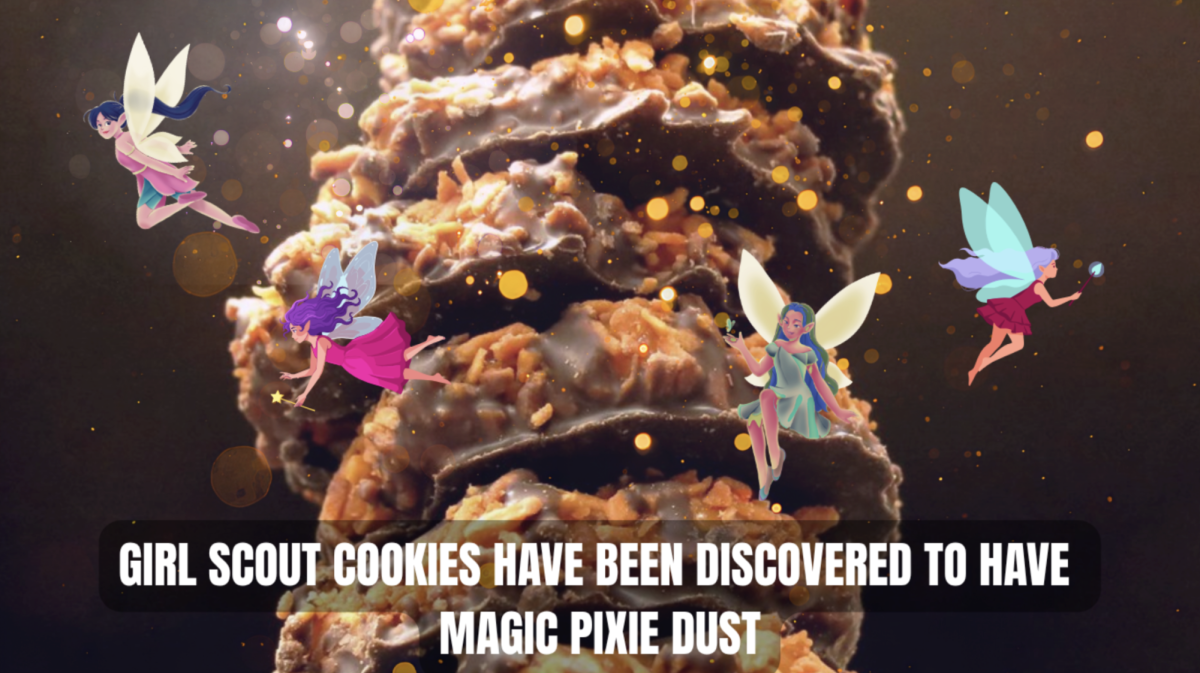 Pixies and fairies release pixie dust onto Girl Scout cookies. They’re making the cookies shine, unbeknownst to humans.
